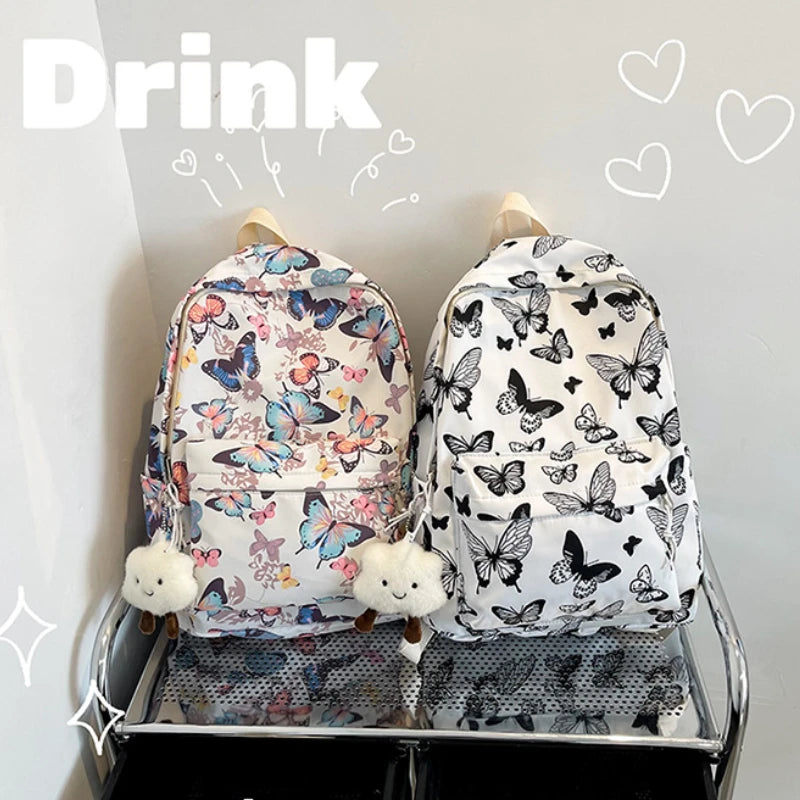 Butterfly Print Backpack – Women's Korean School & Travel Bag