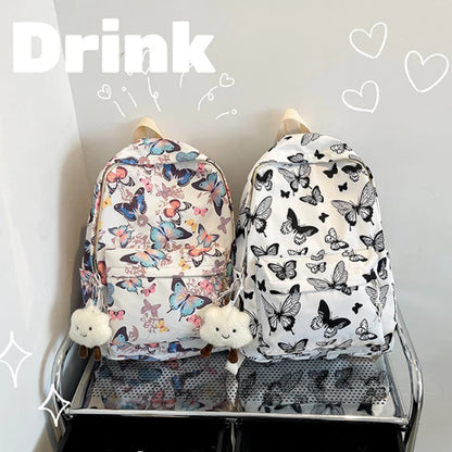 Butterfly Print Backpack – Women's Korean School & Travel Bag