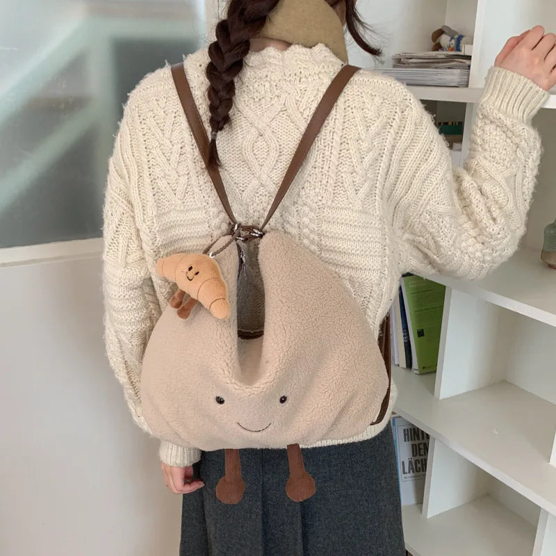 Cute Plush Shoulder Bag Women Large Capacity Furry Tote Handle Comfortable Versatile Texture
