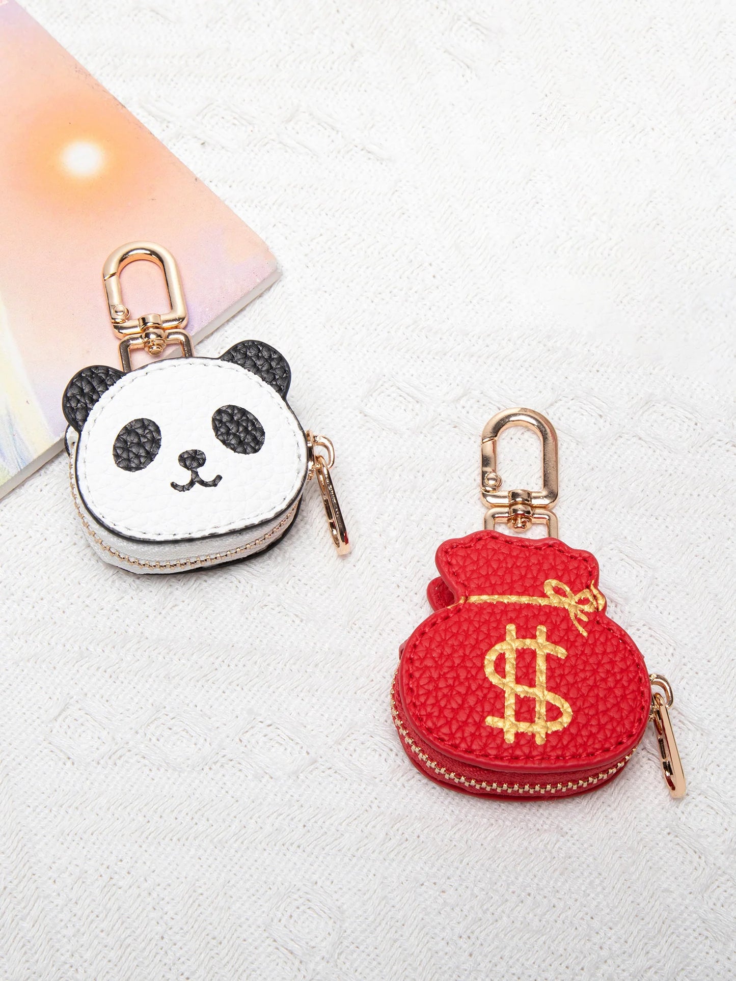 Cute Panda Coin Purse Keychain – Mini PU Leather Zipper Pouch