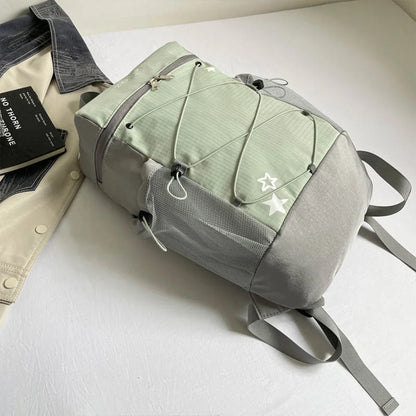 Star Print Nylon School Backpack with Bungee Cord