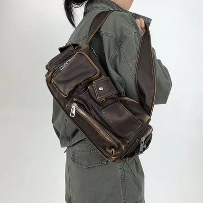 Hobo Crossbody Bag – Y2K Washed Leather Multi-Pocket Women's Bag