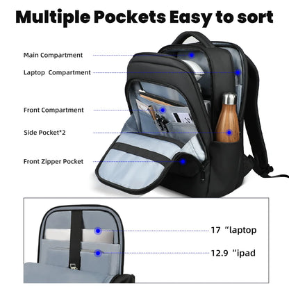 Large Waterproof Laptop Backpack 17" – Men's Business Travel Bag