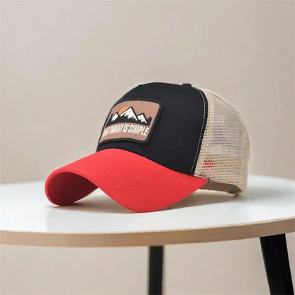 Mesh Trucker Hat with Mountain Patch – Unisex Outdoor Sports Cap