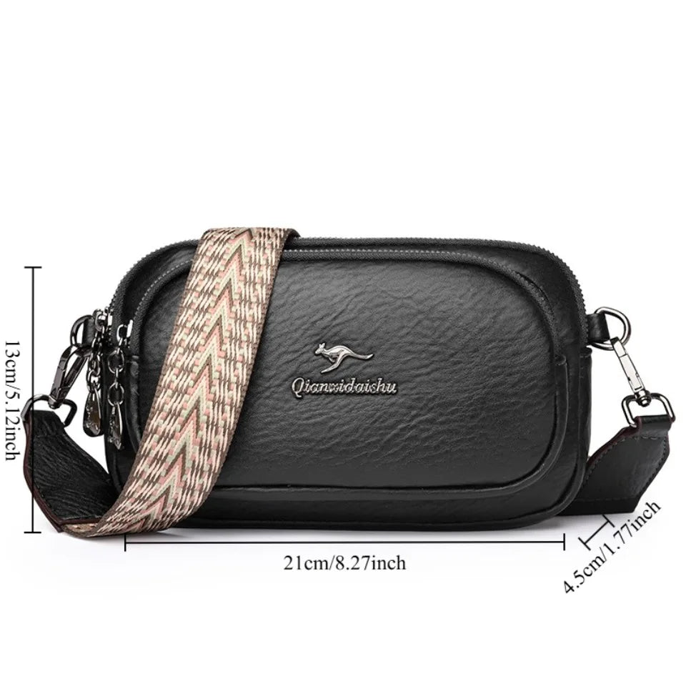 Soft Leather Women's Crossbody Bag with Wide Boho Strap