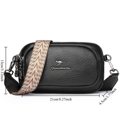 Soft Leather Women's Crossbody Bag with Wide Boho Strap