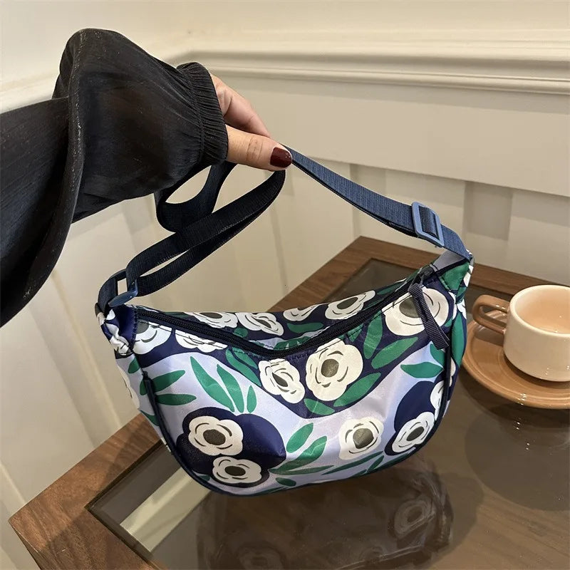 Japanese Style Floral Nylon Crossbody Bag – Crescent Hobo