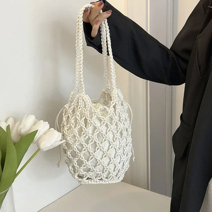 Straw Woven Bucket Bag for Women – Boho Beach Handbag