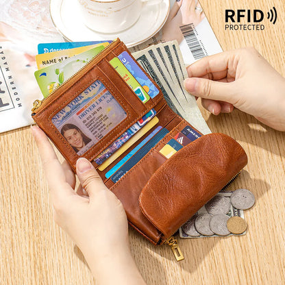 Genuine Leather RFID Wallet – Vintage Flap-Over Multi-Pocket Purse