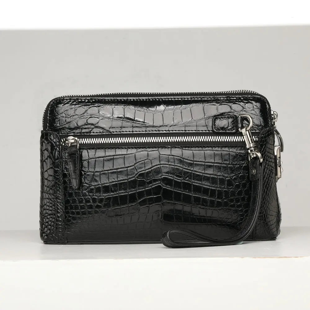 Crocodile Leather Clutch Bag for Men – Double Zipper Wristlet