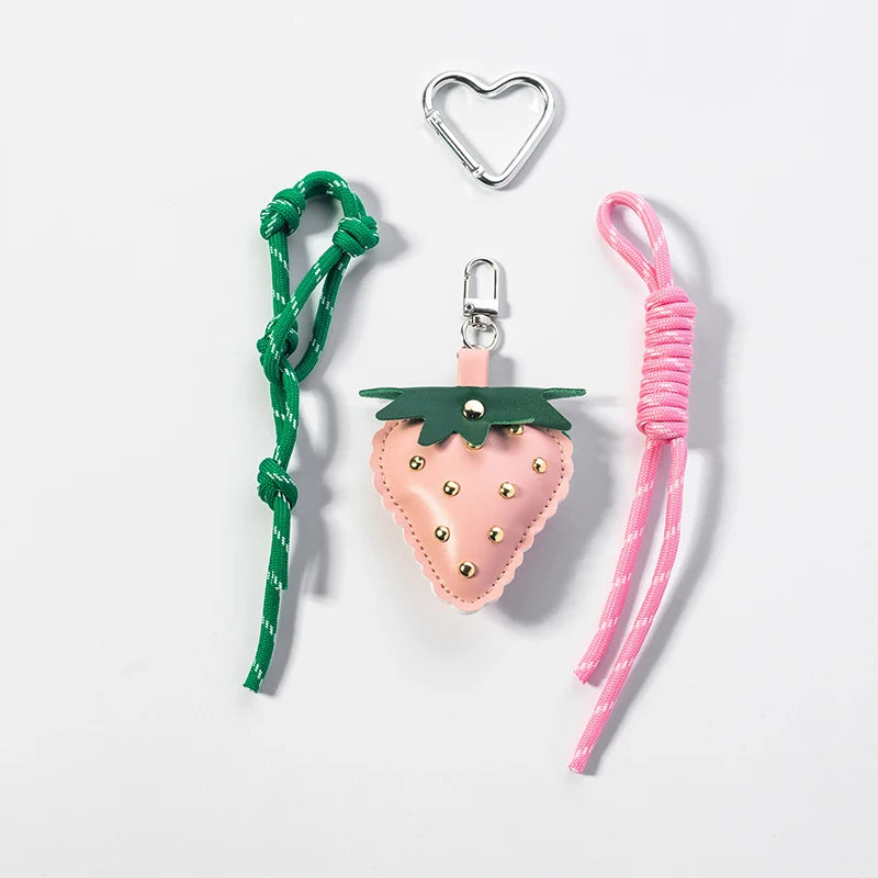 Strawberry Bag Charm Keychain – Leather Pendant & Rope Tassel