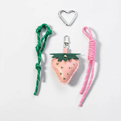 Strawberry Bag Charm Keychain – Leather Pendant & Rope Tassel