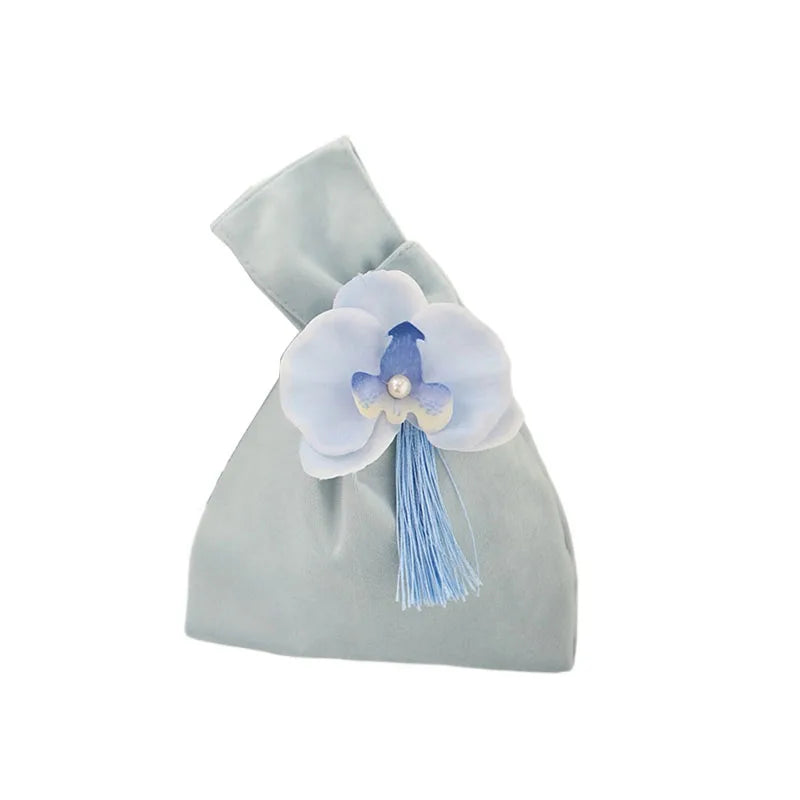 Velvet Flower Tassel Wrist Bag Chinese Style Jewelry Pouch