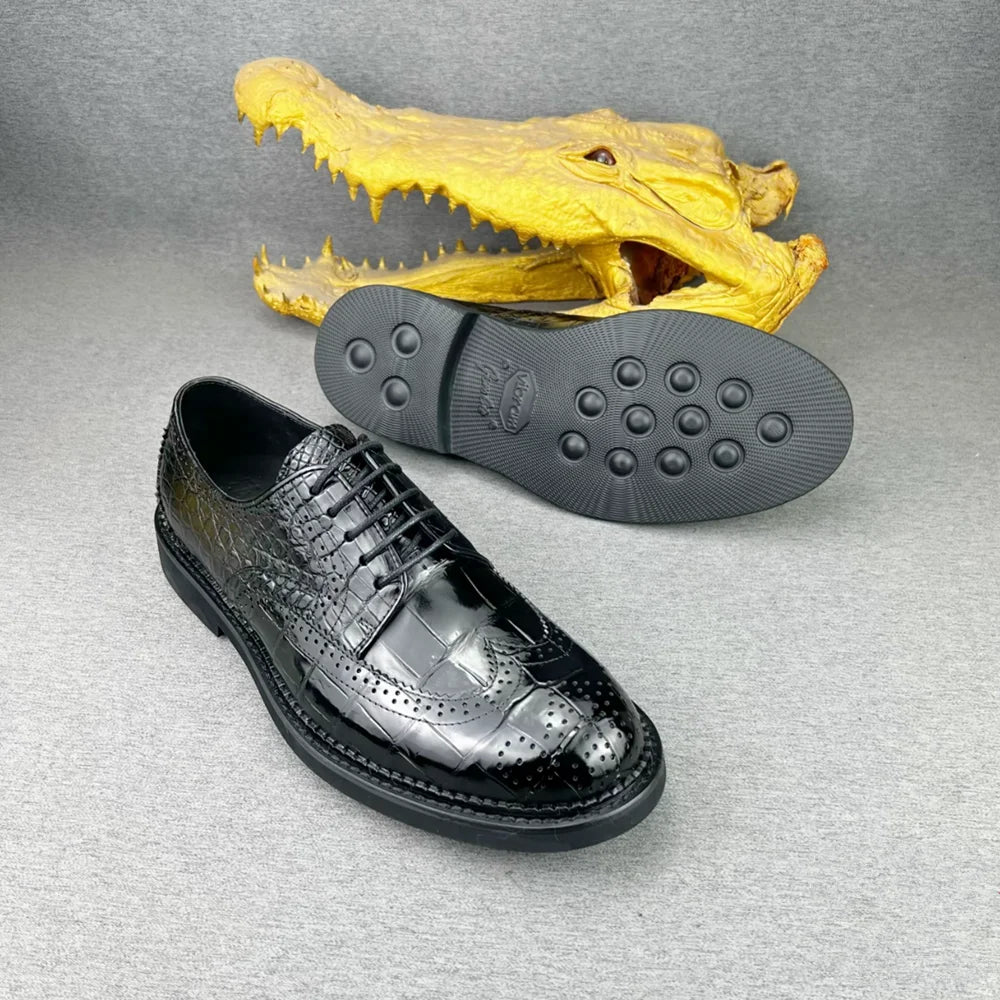 Crocodile Leather Men's Derby Brogue Shoes – Luxury Lace-Up