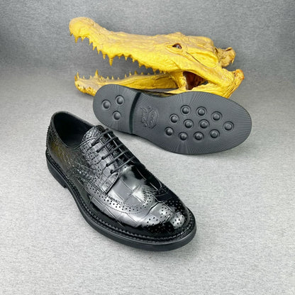 Crocodile Leather Men's Derby Brogue Shoes – Luxury Lace-Up