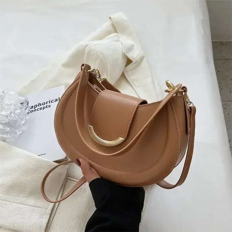 Leather Saddle Shoulder Bag – Designer Underarm Crossbody Purse for Women