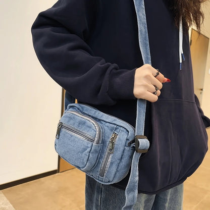 Denim Crossbody Bag – Casual Multi-Pocket Shoulder Bag