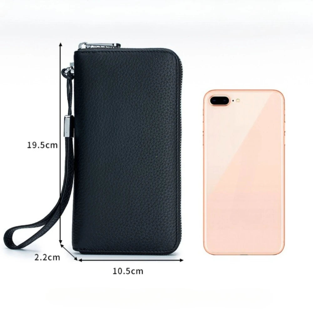 RFID Blocking Genuine Leather Long Wallet for Women