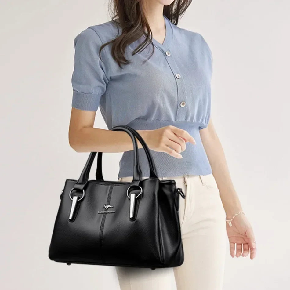 Luxury Leather Handbag for Women – 3-Layer Crossbody Tote