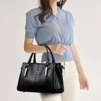 Luxury Leather Handbag for Women – 3-Layer Crossbody Tote
