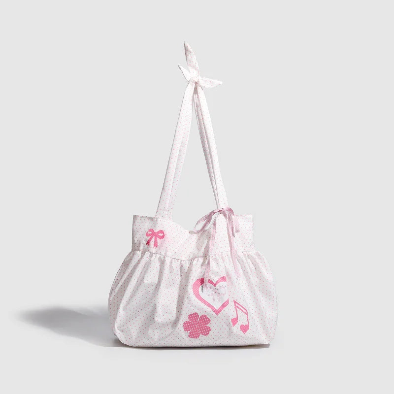 Cute Bow Polka Dot Nylon Tote Bag for Women