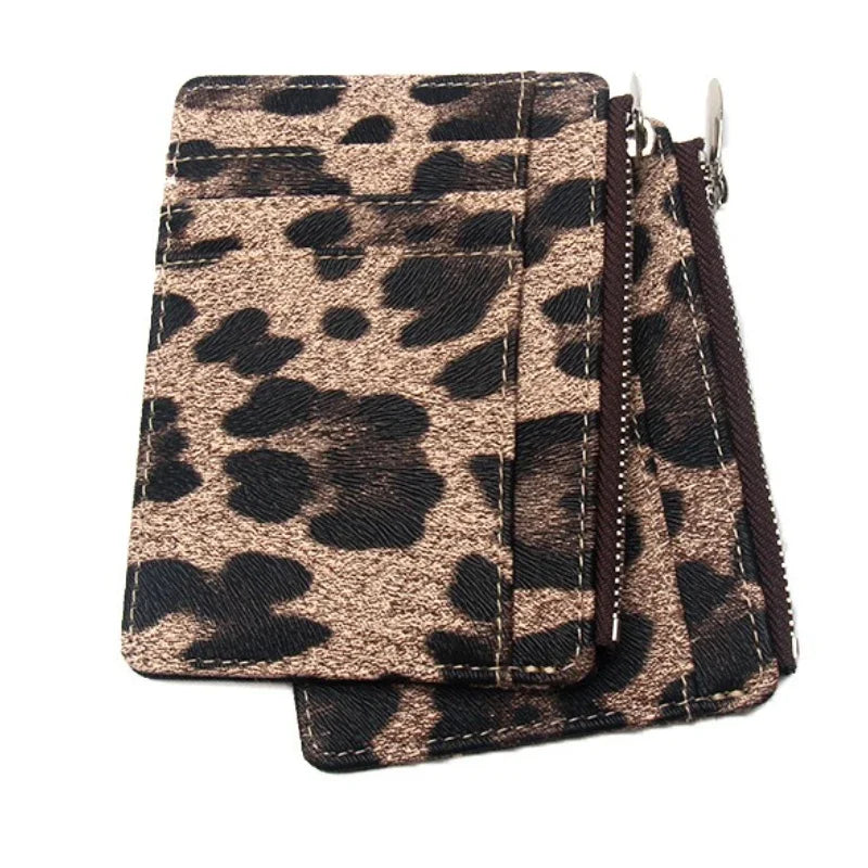 Leopard Print Slim Card Wallet – Zipper Coin Purse