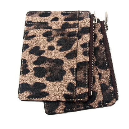 Leopard Print Slim Card Wallet – Zipper Coin Purse