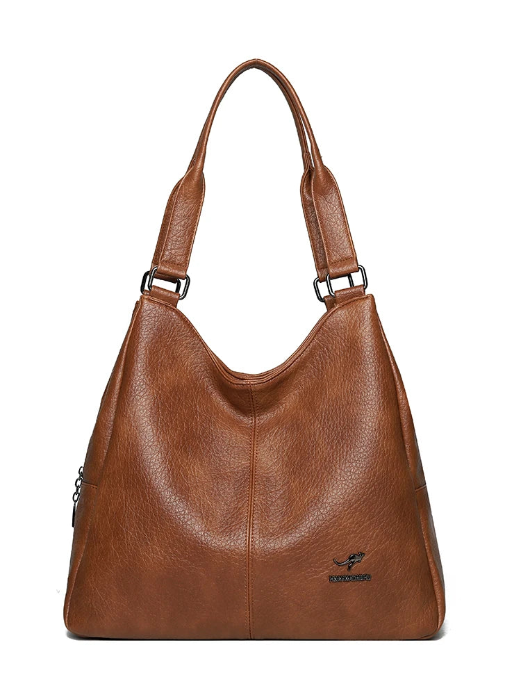 3-Layer Soft Leather Hobo Tote Bag for Women – Large Shoulder Handbag