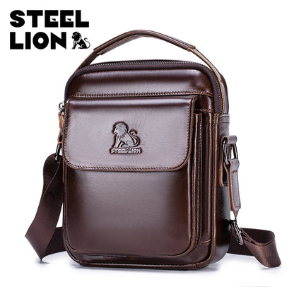 Steel Lion Men's Leather Crossbody Bag – Casual Vertical Shoulder Bag