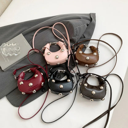 Mini Dumpling Purse with Metal Ball Clasp – Suede Shoulder Bag
