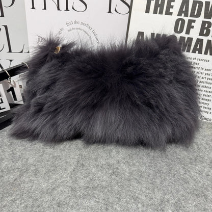 Real Fox Fur Woman Ladies Crossbody Bags Designer Luxury Handbags Women Handbag Shoulder Bag Fuzzy