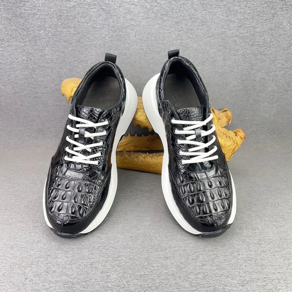 Crocodile Leather Men's Luxury Lace-Up Sneakers Low-Top Casual Shoes
