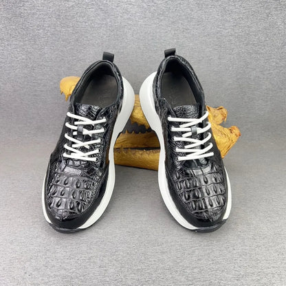 Crocodile Leather Men's Luxury Lace-Up Sneakers Low-Top Casual Shoes