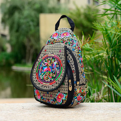 Embroidered Mini Backpack – Ethnic Boho Chest Bag for Women