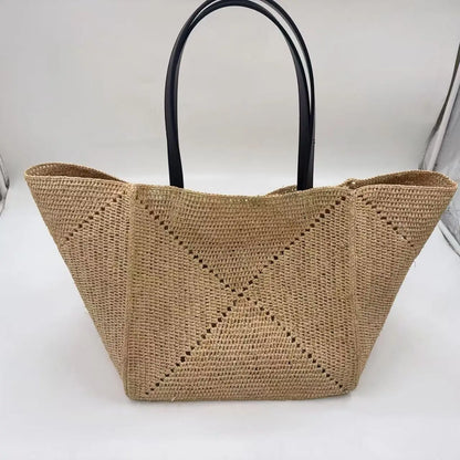 Fashionable Versatile Lafite Straw Weaving Design Tote Shoulder Casual Bag Street Trend Arrival Soft