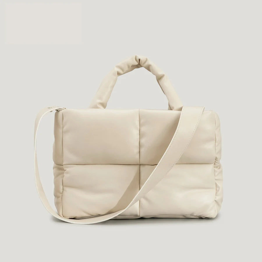 Leather Padded Tote Bag Women Designer Quilted Handbags Luxury Soft Pu Shoulder Bags Down Cotton