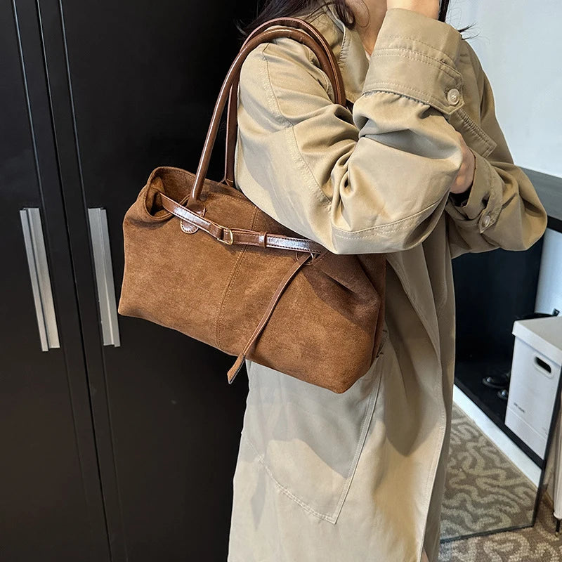 Fashionable Retro Suede Bag Popular European American Large-Capacity Autumn Winter Tote Bag Simple