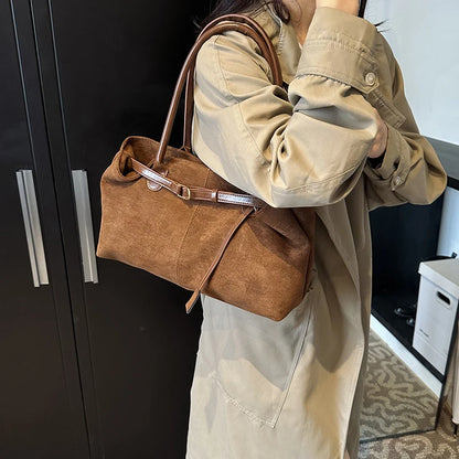 Fashionable Retro Suede Bag Popular European American Large-Capacity Autumn Winter Tote Bag Simple