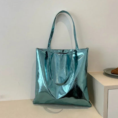 Metallic Tote Bag for Women – Shiny PU Leather Shoulder Bag