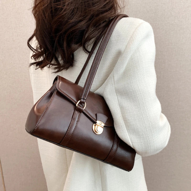 Retro PU Leather Shoulder Bag – Women's Vintage Underarm Tote