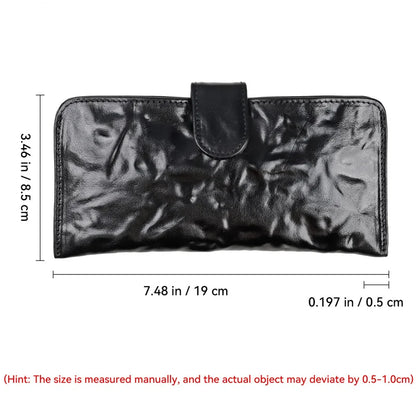 Genuine Leather Long Wallet – Retro Snap Closure Phone & Card Organizer