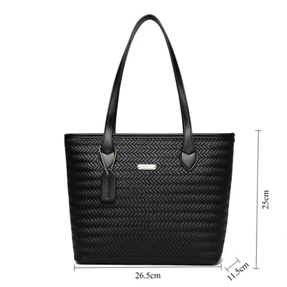 Women's Woven Texture Tote Bag – Large PU Leather Shoulder Work Bag