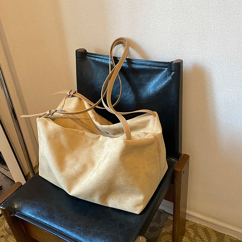 Large Suede Leather Tote Shoulder Bag for Women
