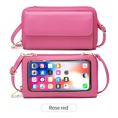 Touchscreen Crossbody Phone Wallet for Women – Zipper Purse with Clear Window