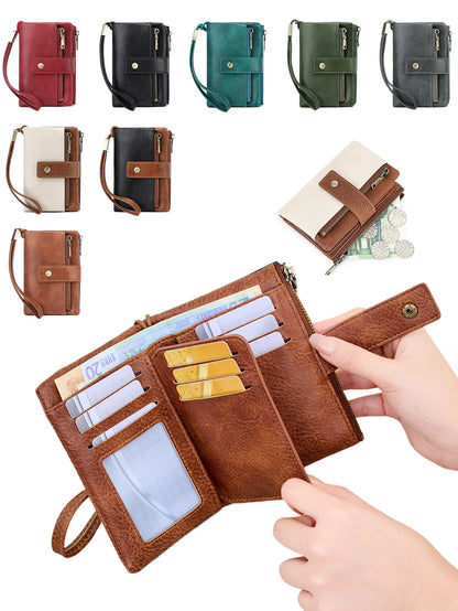 RFID Blocking Women's Trifold Wallet – Large Capacity Leather Purse