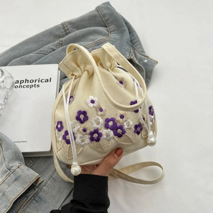 Floral Embroidery Drawstring Bucket Bag – Chinese Crossbody Handbag