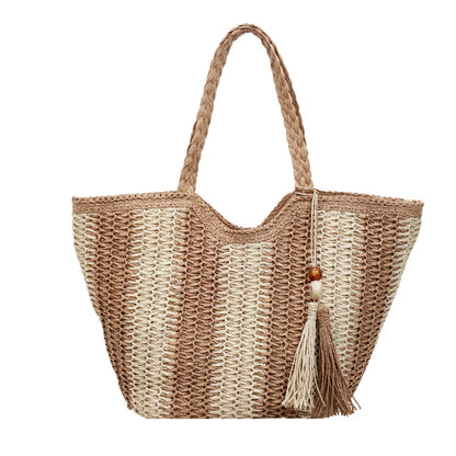 Handwoven Straw Tote Bag – Women's Large Capacity Beach Shoulder Bag