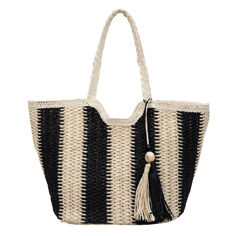 Handwoven Straw Tote Bag – Women's Large Capacity Beach Shoulder Bag