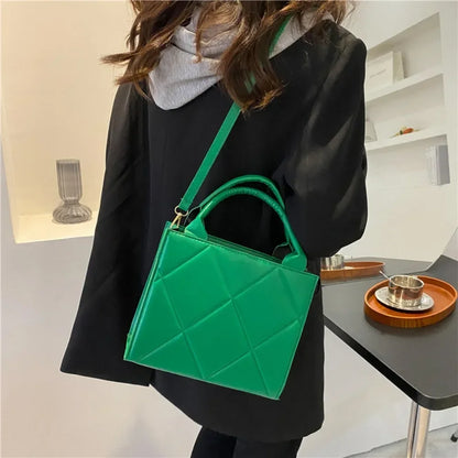 Quilted Plaid Handbag – Top Handle Crossbody Shoulder Bag