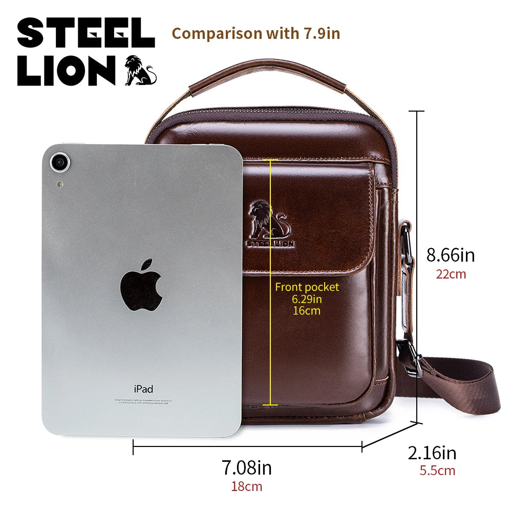 Steel Lion Men's Leather Crossbody Bag – Casual Vertical Shoulder Bag